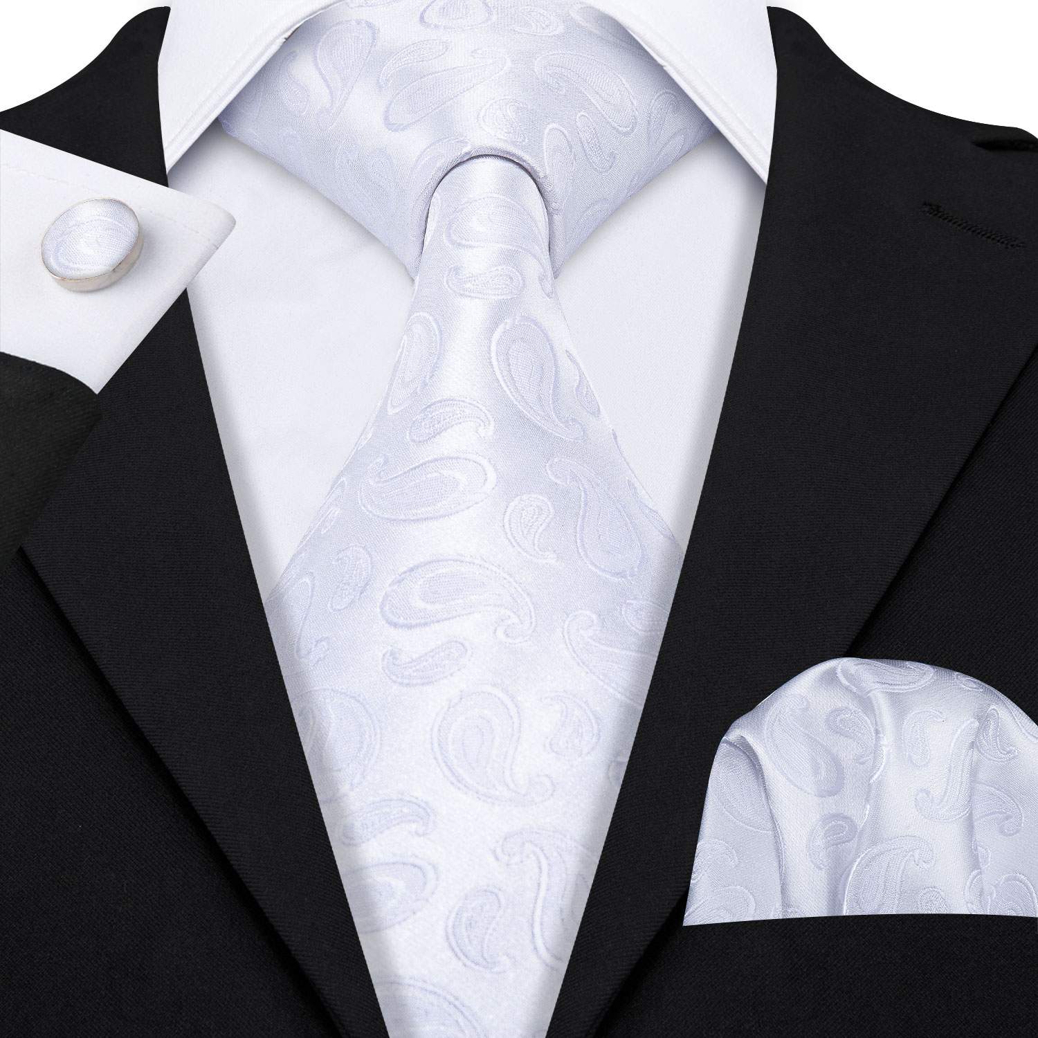 Fashion White Mens Wedding Tie – Mens Grooming Kit Gift recenzja i cena